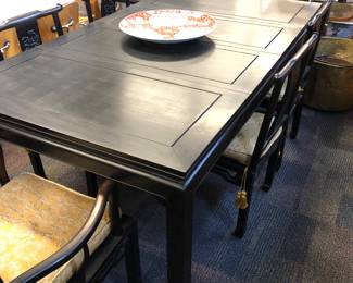 Chinese ebonized dining table and six chairs
