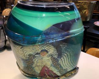 16 inch Chris Hawthorne art glass Aquarium vase 