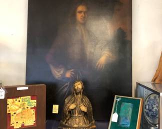 Large 18th century portrait of a gentleman, 17th or 18th century Santos, Edris Eckhardt Art Glass panels 