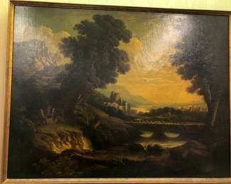 Large landscape European oil, painting, mid-19th century