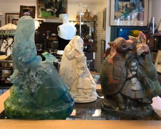 Edris Eckhardt Alice In Wonderland, 2 glass & 1 plaster figures 