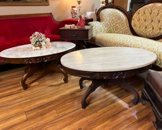 2 Marble top Victorian coffee tables