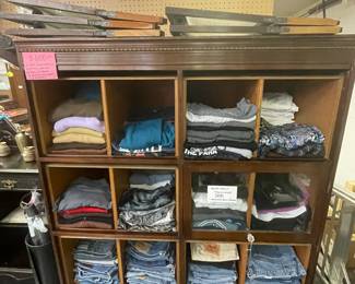 Unique antique Department store clothing display with drop front glass doors complete!