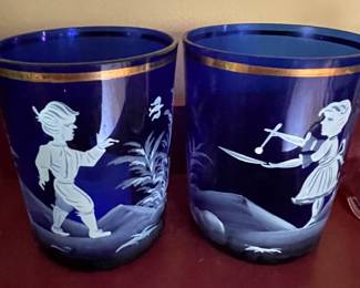 Vintage hand painted hand cobalt blue glasses