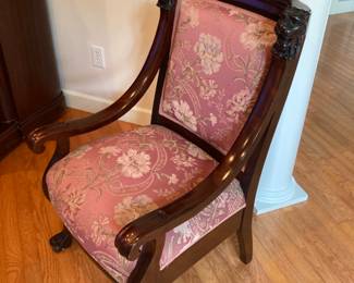 1 of 2 Victorian low chairs  w/rose medallion wood