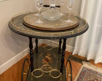 Waterford Marquis Decanter, Wine Glasses & Enameled Bar Cart