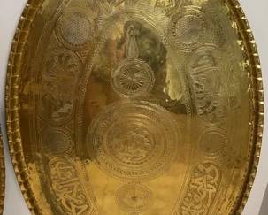 Vintage Oval Etched Brass Tray Wall Hangings