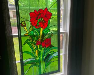 Beautiful amaryllis stained glass framed art