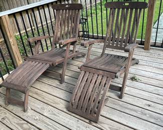 Vintage wooden mid century modern lounge deck chairs