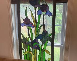 Beautiful iris stained glass framed art 