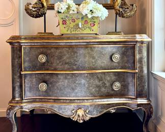 SOLD French-inspired Two Drawer Chest in Green /Gold by John Richard  47 x23 x36