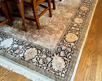 SOLD Silk blend area rug, low pile, with cream background (as is - spot cleaning recommended) - $500 - 8.8 x12.5 
