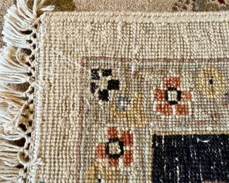 SOLD Hand knotted wool rug with black, beige and terra cotta colors  - 8 x 10 