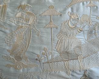 SOLD Beautiful Custom Silk Chinoiserie Pillow - 29x16 (Detailed view)
