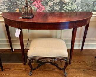 SOLD Wellington Hall Console Demi Lune with Decorative Inlay - 60x18x33