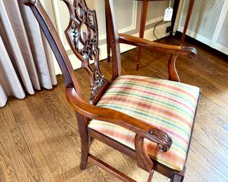 SOLD Chippendale style dining side chair by Bassett with plaid cushion (8 available) - each) - 21.5x19.5x41 