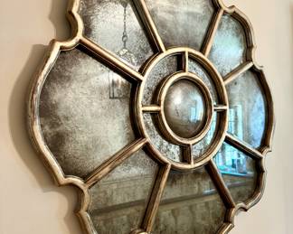 SOLD Large scale, distressed Wood Mirror w/ Antiqued Mirror Effect  48D