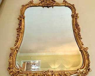 SOLD-High Quality Craftmanship, Friedman Brothers gold-framed, beveled-edge, wall mirror - 44”x27”