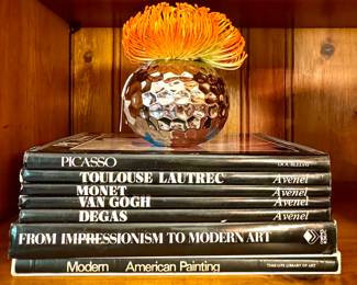 Modern American Painting -SOLD; From impression to Modern Art -$28; Picasso - $10; Set of 4 (Toulouse Laurence, Monet, Van Gogh, Degas) - $80; Orange Flower with sliver bowl -SOLD