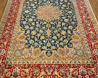 SOLD Knotted silk and wool deep navy and classic red -5x7