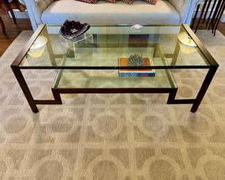 Modern geometric coffee table with textured bronze metal - $800- 56x28x19