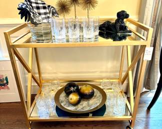 SOLD OKA Louis Bar Cart in Gold - 36” x 22” x 34.5” 