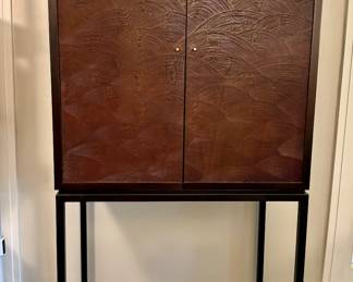 SOLD Crate and Barrel Bar Cabinet espresso color with raised detail - 32x20x66.5