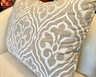 SOLD - Custom silk upholstered pillows (2 available) - (each) -23x18
