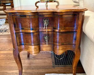 SOLD John Richard burlwood, 2-drawer side-table with inlaid top (seen online for $2800) -  26x28x28