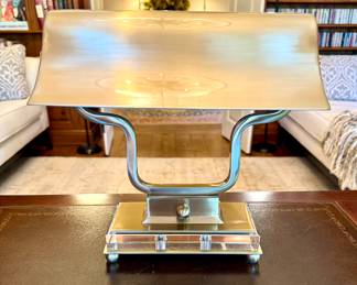 Modern brass desk lamp, lucite base - $150