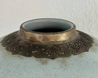 Alternate view - Vintage John Richard Craquelure Porcelain Urn with hand-carved topper and hand-carved wooden base $800 (2 available) 10Dx35H