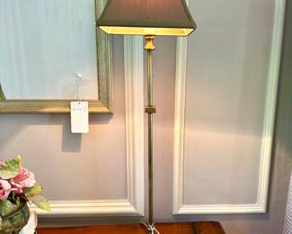 SOLD Candlestick lamps; brushed brass with natural stone base (2 available) - - 26 tall to shade