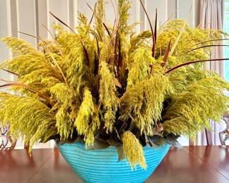 Large scale, Custom Floral Arrangement w/ Pampas Grass in Turquoise ceramic bowl/vase- $400