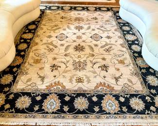 SOLD Elegant, Hand knotted wool rug with black, beige and terra cotta colors - 8 x 10 