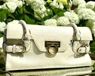 SOLD -Salvatore Ferragamo Wanda East West Leather  Handbag - off-white  Made in Italy 12.5x5x7