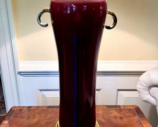 SOLD Burgundy Glazed Ginger Jar Lamp with Brass Accents  20x31 (2 available)