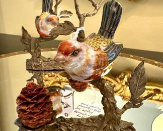 SOLD-Hand-painted Porcelain Bird on Metal Branch Candleholder -  6x5x6 