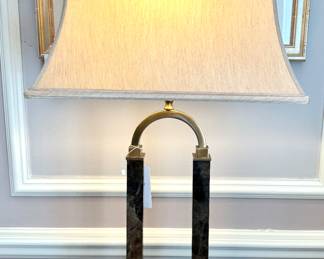 SOLD Marble and brass art deco/modern arched table lamp - - 18x31