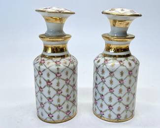 Vtg Pair of Hand Painted Porcelain Perfume Bottles