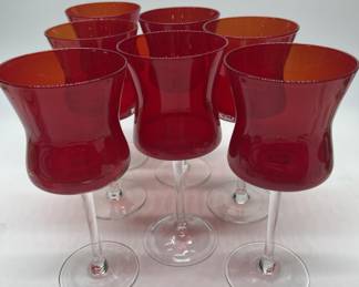 (7) Ruby & Clear Wine Glasses