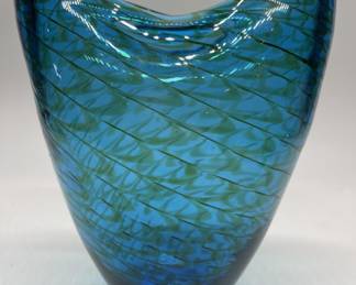 Blue Art Glass Vase with Swirl Design