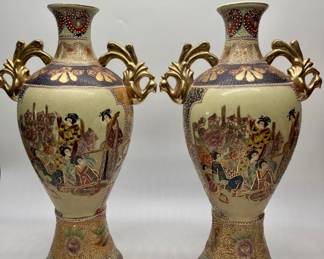 18in Pair of Hand Painted Satsuma Vases