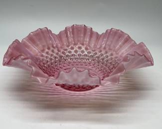 Vtg Fenton Hobnail Ruffled Cranberry Glass Bowl