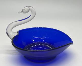 Blown Glass Cobalt Blue Swan Candy Dish