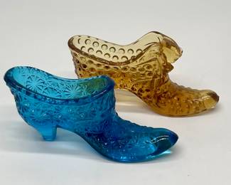 (2) Vtg Fenton Glass Shoes