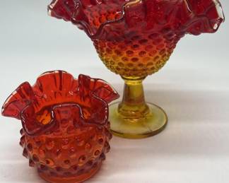 (2) Vintage Fenton Amberina Hobnail Glass