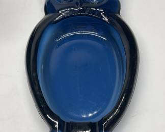 MCM Viking Cobalt Blue Owl Glass Ashtray/Trinket
