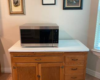 Oak Sideboard with Metal Top and Brand New Microwave