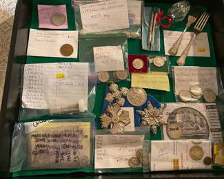 US Coin Collection, Sterling Silver Ornaments and US Navy Flatware