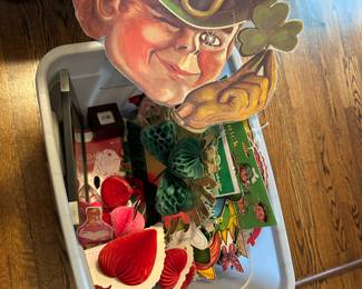 Vintage and new paper holiday decorations. 